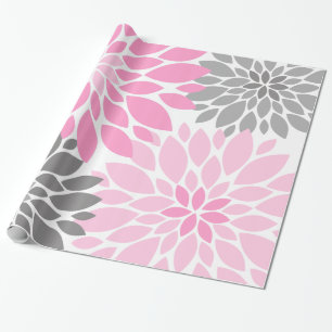 Pink and Gray Chrysanthemums Floral Pattern Wrapping Paper