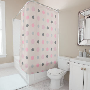 Pink and Gray Dots Shower Curtain