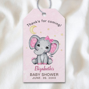 Pink and Gray Elephant Baby Shower Girl Gift Tags