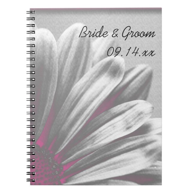 Pink and Gray Floral Highlights Wedding Notebook (Front)