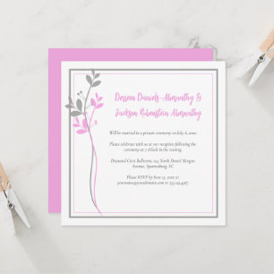 Pink and Gray Modern Botanical Reception Only   Invitation