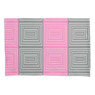 Pink and Gray Pillow Case With Geometric Pattern 