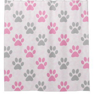 Pink and gray puppy paw prints shower curtain