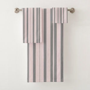pink and gray stripes bath towel set