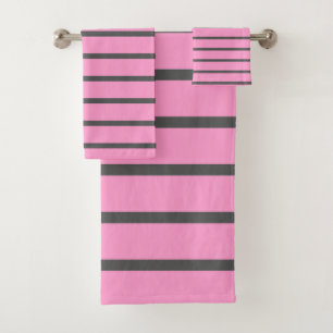 Pink and Gray Stripes Bath Towel Set