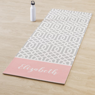 Pink and Gray Trellis Monogram   Editable Colors Yoga Mat