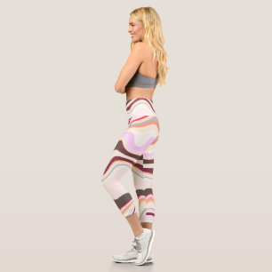 Pink and Gray Wavy Stripes Capri Leggings
