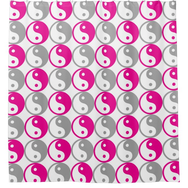 Pink and gray yin yang pattern shower curtain (Front)