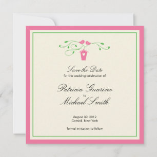 Pink and Greeen Love Birds Save The Date