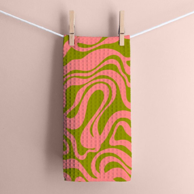Pink and Green 1970s Retro Modern Swirl Tea Towel (Creator Uploaded)