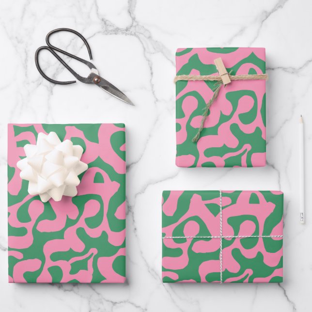Pink and Green Abstract Modern Scala Media Pattern Wrapping Paper Sheet (Front)