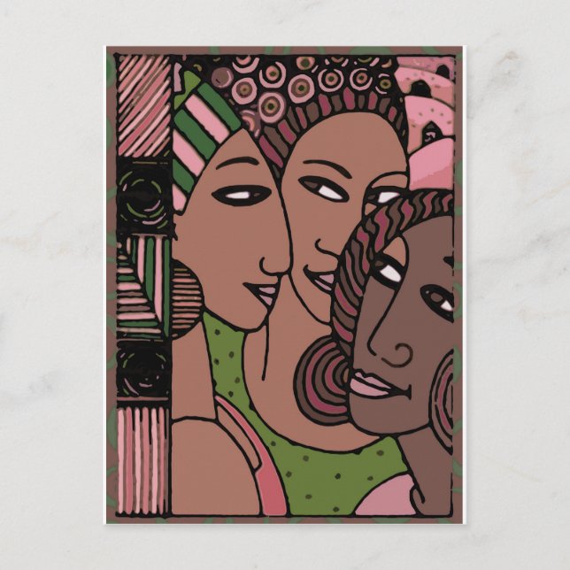Pink and Green African American Women Postcard (Front)