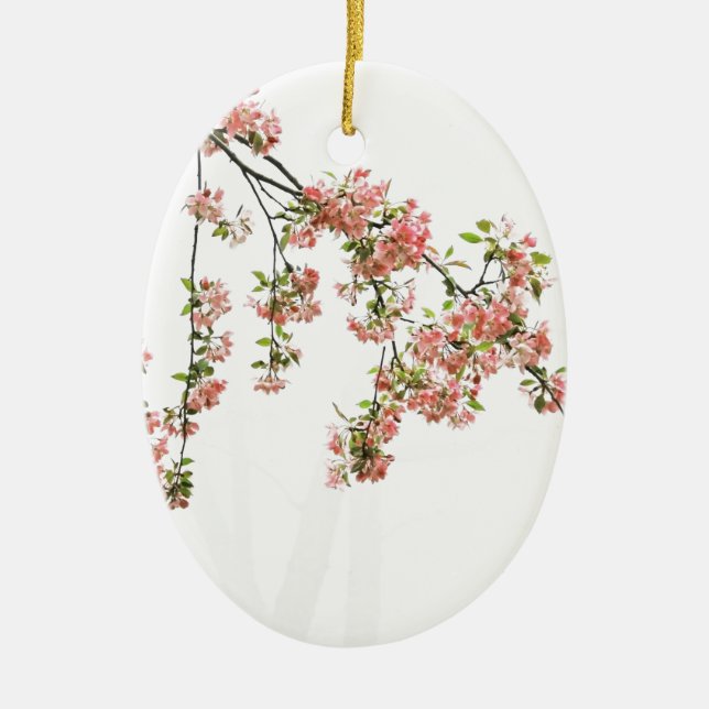 Pink and Green Apple Blossoms Ceramic Tree Decoration (Front)