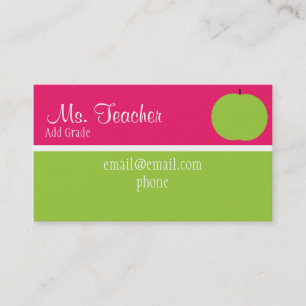 Pink and Green Apple Teacher Busness Cards