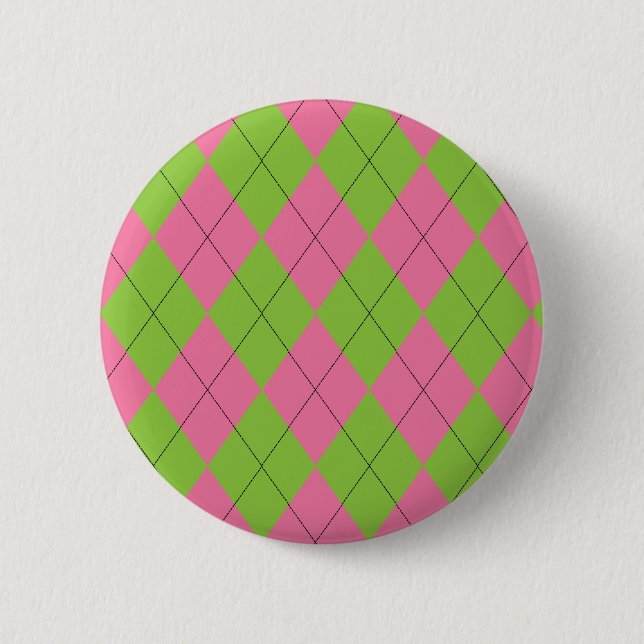 Pink and Green Argyle 6 Cm Round Badge (Front)