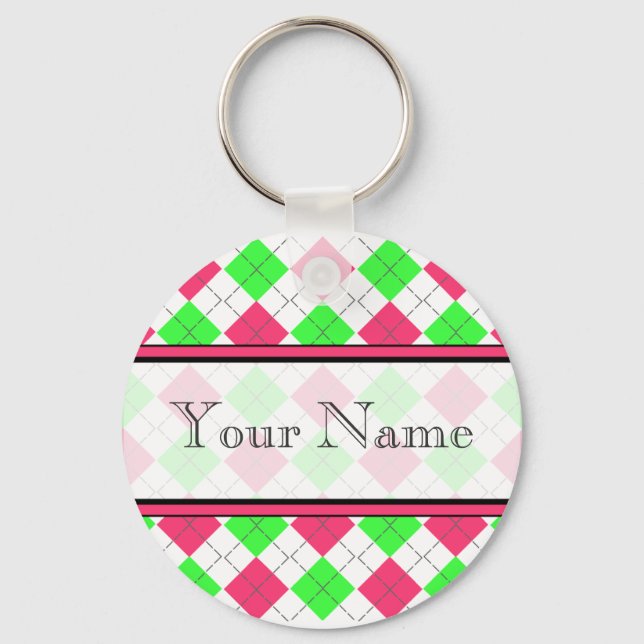 Pink And Green Argyle Keychain (Front)