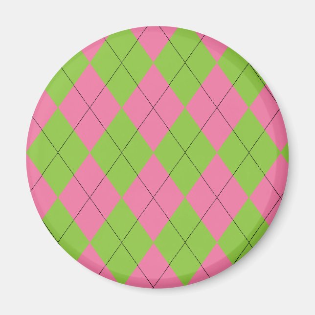 Pink and Green Argyle Magnet (Front)
