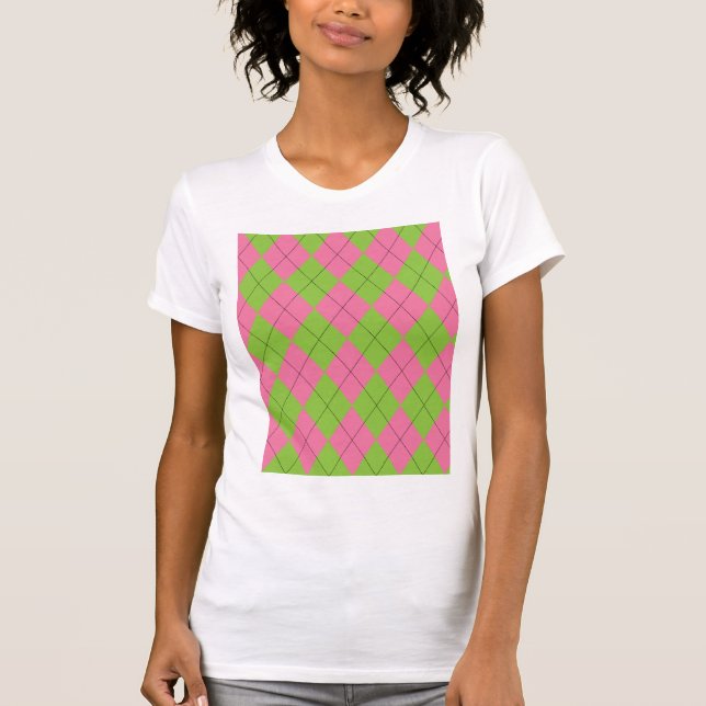 Pink and Green Argyle Pattern T-Shirt (Front)