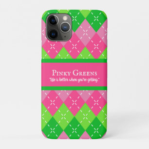 Pink and Green Argyle White Stitching Preppy Golf Case-Mate iPhone Case