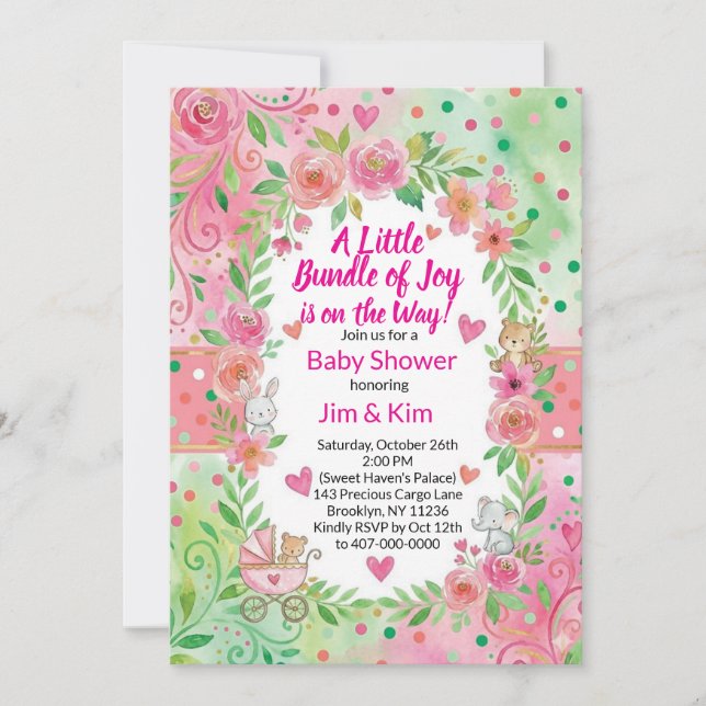 Pink and Green Baby Shower Invitation (Front)