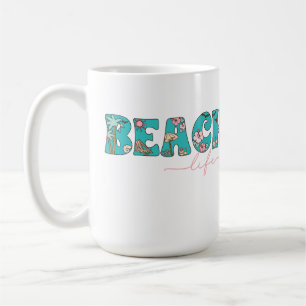 PINK AND GREEN BEACH LIFE SAYING COFFEE MUG