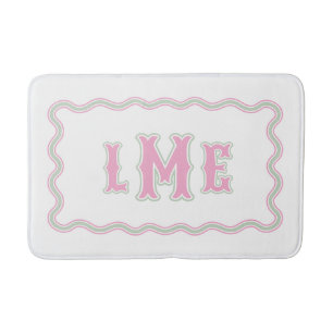 Pink and Green Bespoke Scalloped Monogram Bath Mat