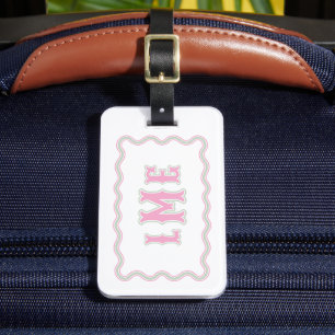 Pink and Green Bespoke Scalloped Monogram Luggage Tag