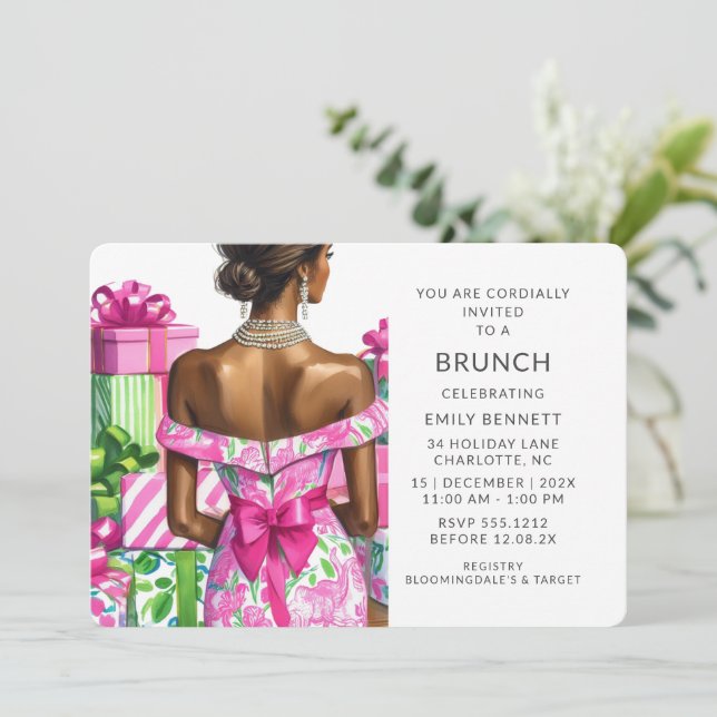Pink And Green Birthday Bridal Shower Invitation (Standing Front)