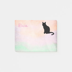 pink and green black cat custom add your name  post-it notes