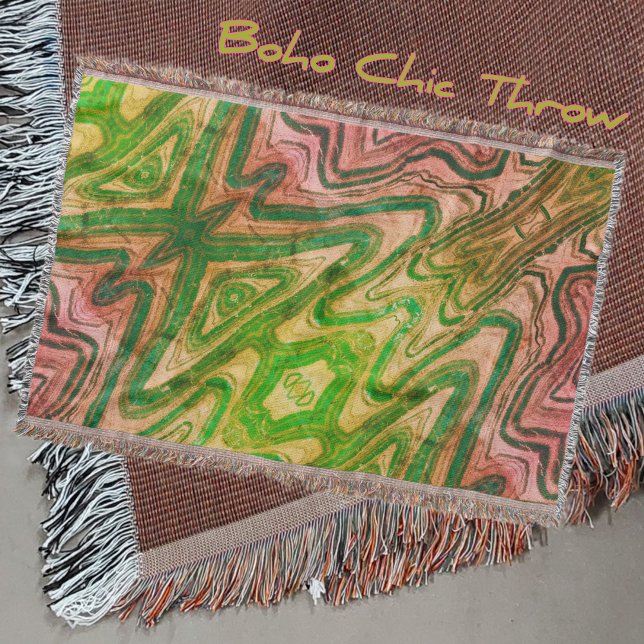 Pink and Green Boho Chic Abstract Throw Blanket (Creator Uploaded)