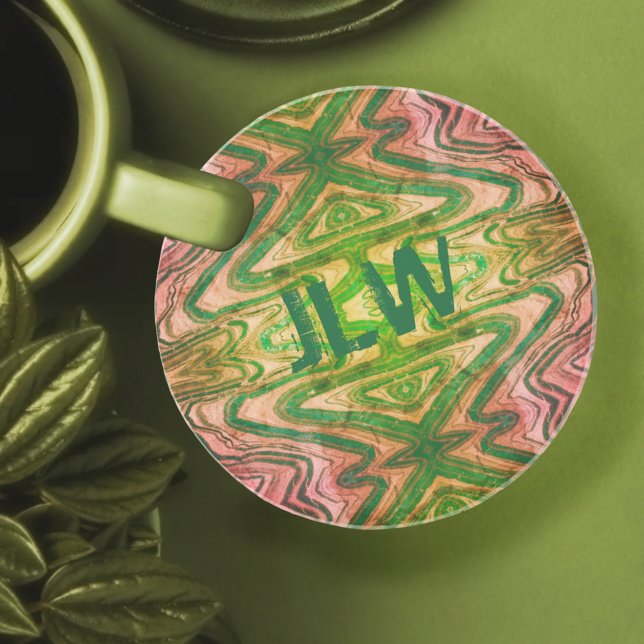 Pink and Green Boho Chic Sandstone with Initials Coaster (Creator Uploaded)