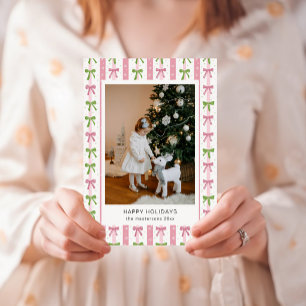 Pink And Green Bows Wallpaper Photo Holiday Card