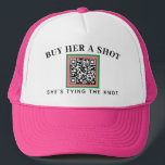 Pink and Green Bride Bachelorette Party QR Payment Trucker Hat<br><div class="desc">A much safer way to let strangers, friends or family buy the bride-to-be a drink on her bachelorette night, this cute trucker hat features editable text and a scannable QR code set up with a custom payment option. A preppy frame of pink and green is an eye-catching and fun extra...</div>