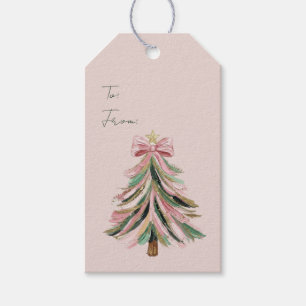 Pink and Green Brushstroke Christmas Gift Tag
