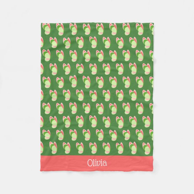  Pink and Green Butterflies Personalised  Fleece Blanket (Front)