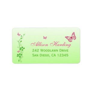 Pink and Green Butterfly Floral Address Label
