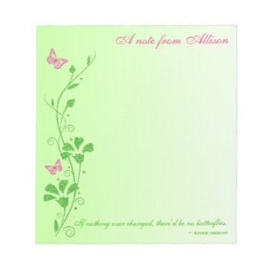 Pink and Green Butterfly Floral Notepad