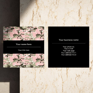 Pink and Green Camo, Camouflage, Military, Army Square Business Card