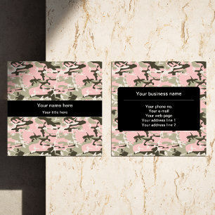 Pink and Green Camo, Camouflage, Military, Army Square Business Card
