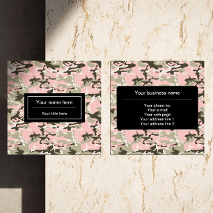 Pink and Green Camo, Camouflage, Military, Army Square Business Card