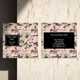 Pink and Green Camo, Camouflage, Military, Army Square Business Card