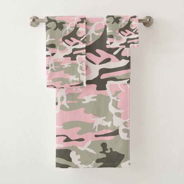 Pink and Green Camouflage, Military, Army Bath Towel Set (Insitu)