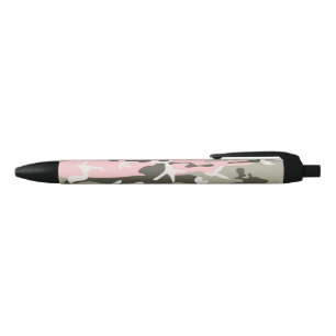 Pink and Green Camouflage, Military, Army Black Ink Pen