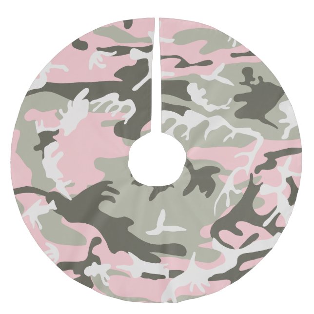 Pink and Green Camouflage, Military, Army Brushed Polyester Tree Skirt (Front)