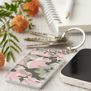 Pink and Green Camouflage, Military, Army Key Ring