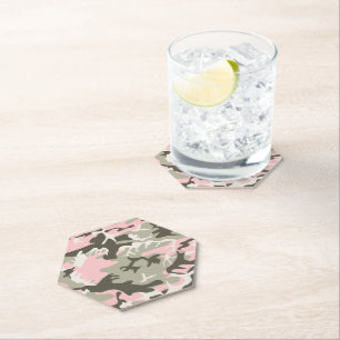 Pink and Green Camouflage, Military, Army Paper Coaster
