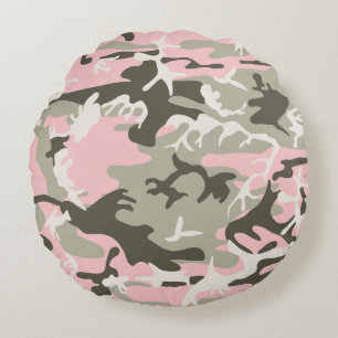 Pink and Green Camouflage, Military, Army Round Cushion