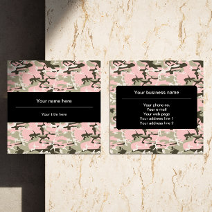 Pink and Green Camouflage, Military, Army Square Business Card