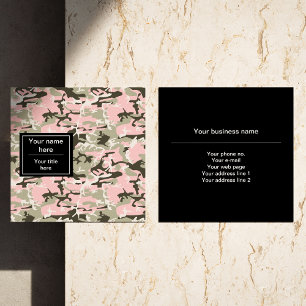 Pink and Green Camouflage, Military, Army Square Business Card