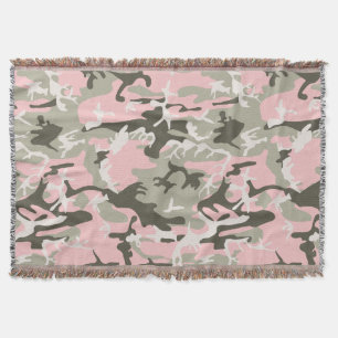 Pink and Green Camouflage, Military, Army Throw Blanket